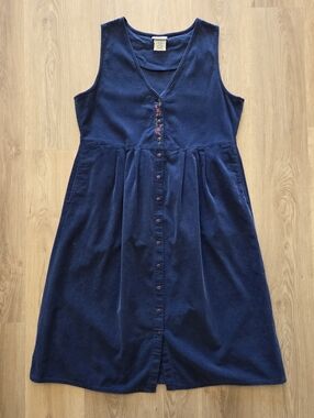 Vtg Northern Reflections Corduroy Embroidered Jumper Dress XL Pockets Cottage